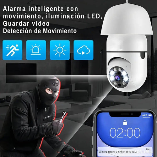 Cámara Bombillo WiFi 360° – Seguridad Inteligente para tu Hogar