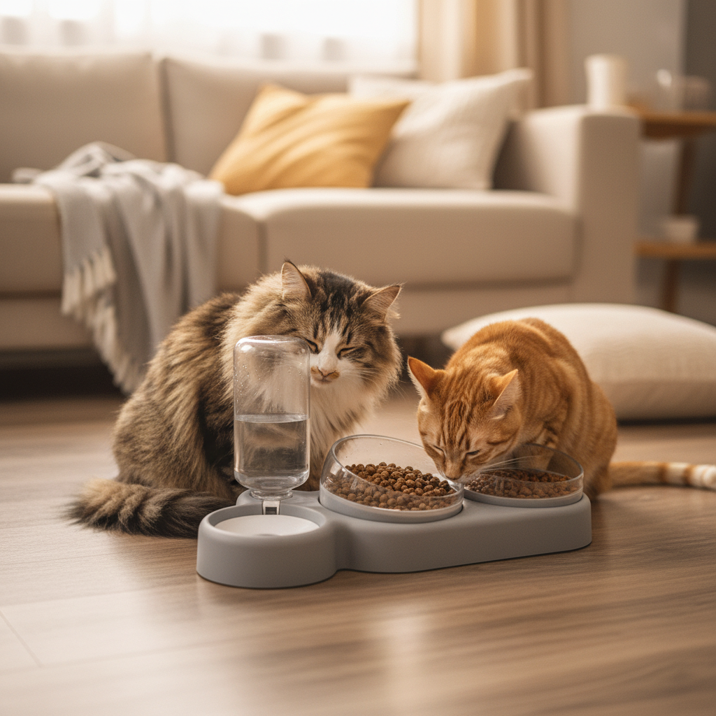 Comedero 3 en 1 para Gatos – Cuenco Giratorio 360°, Agua y Comida Seca y Húmeda
