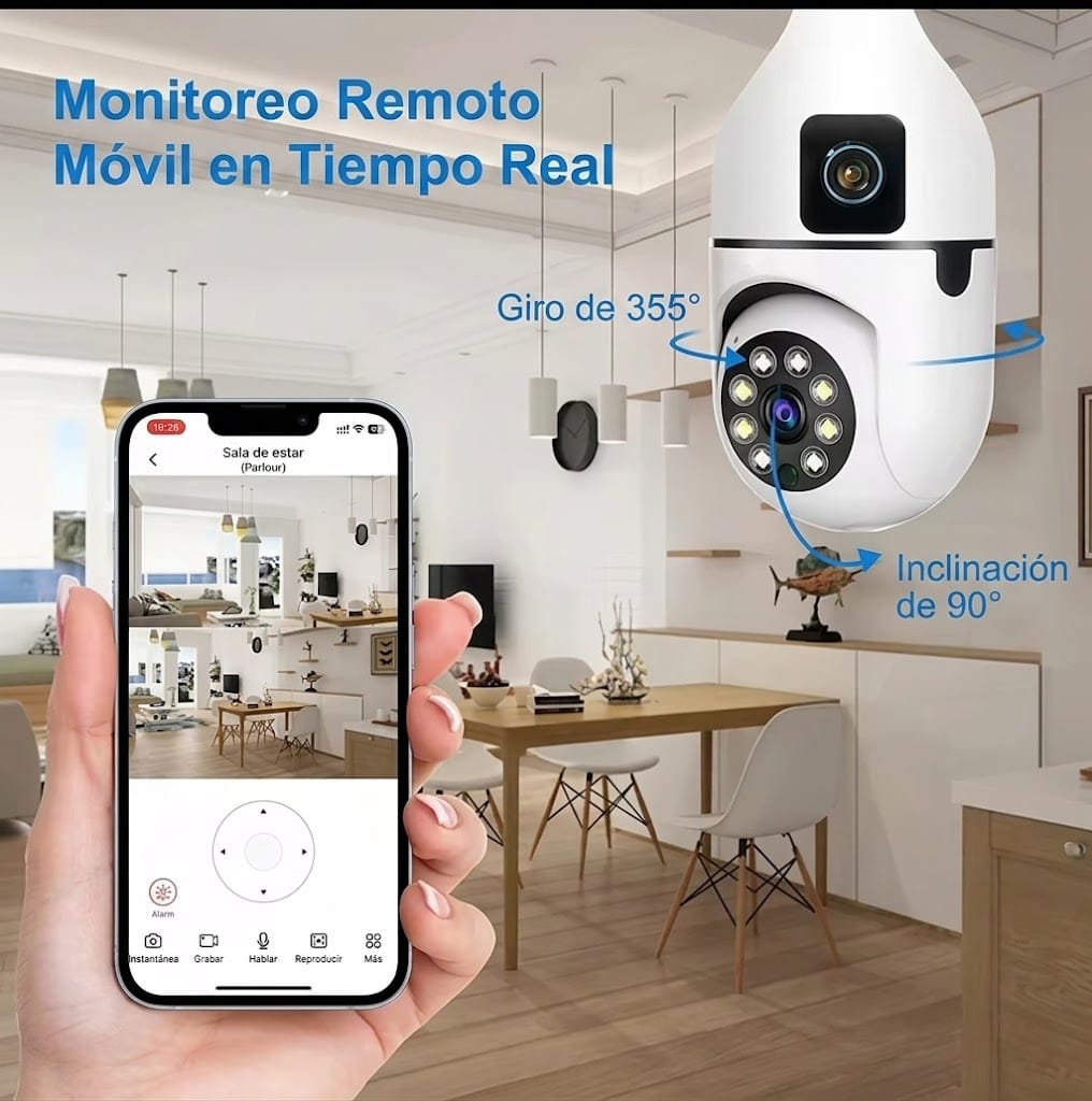Cámara Bombillo Doble Lente WiFi 360° – Seguridad Inteligente para tu Hogar