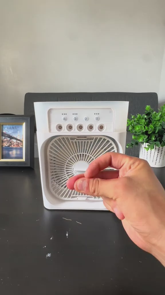 Ventilador Humidificador Portátil USB – Climatizador, Purificador y Luz LED 3 en 1