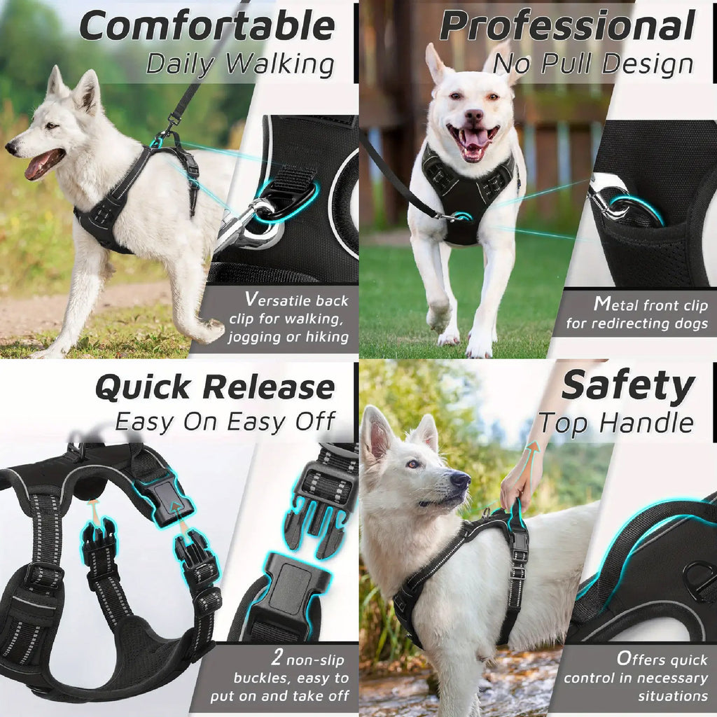 Arnes Collar Perros Grandes Anti Tirones Reflectivo + Correa