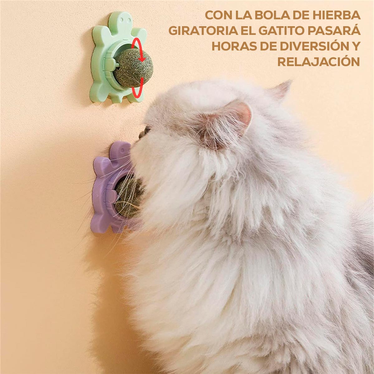 Juguete Anti Estrés para Gatos – Bola Giratoria con Catnip, Adhesiva y Sin Químicos