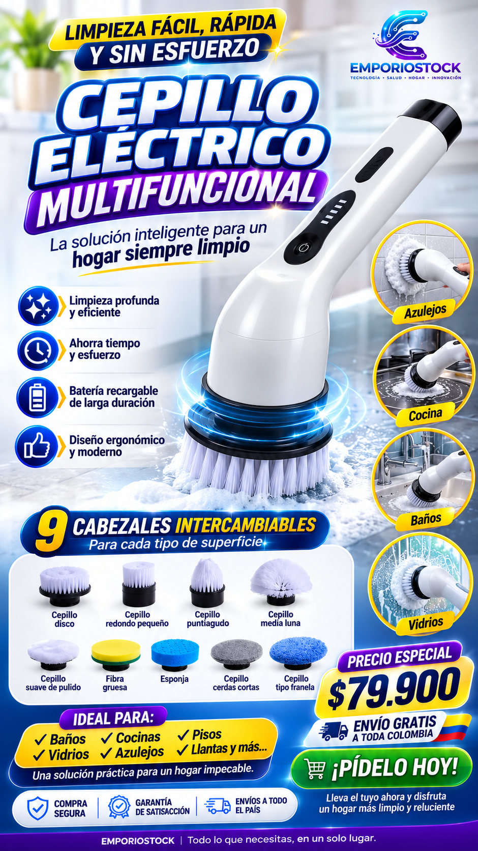 Cepillo Eléctrico Multifuncional 9 en 1